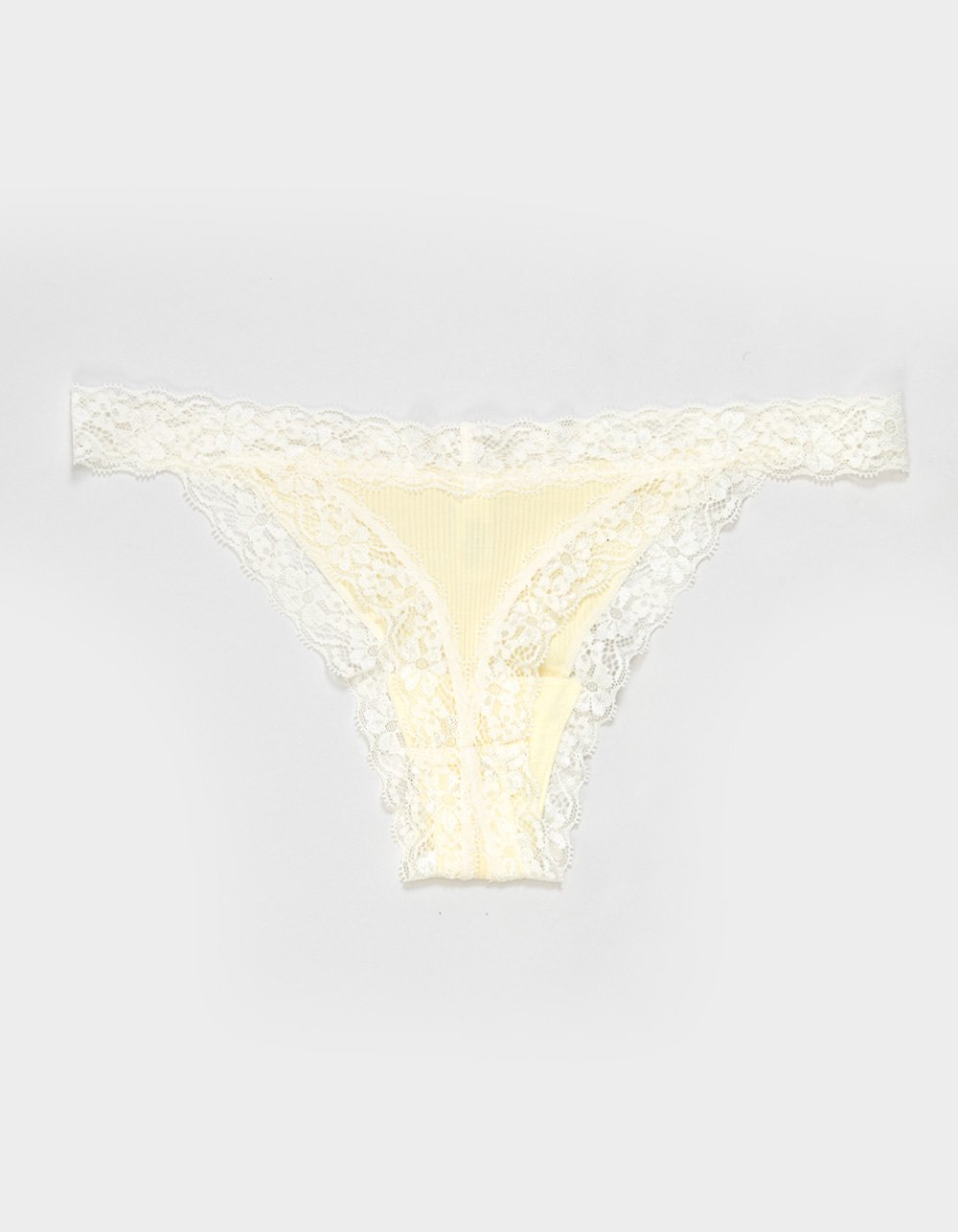 FULL TILT Rib Lace Trim Thong - YELLOW