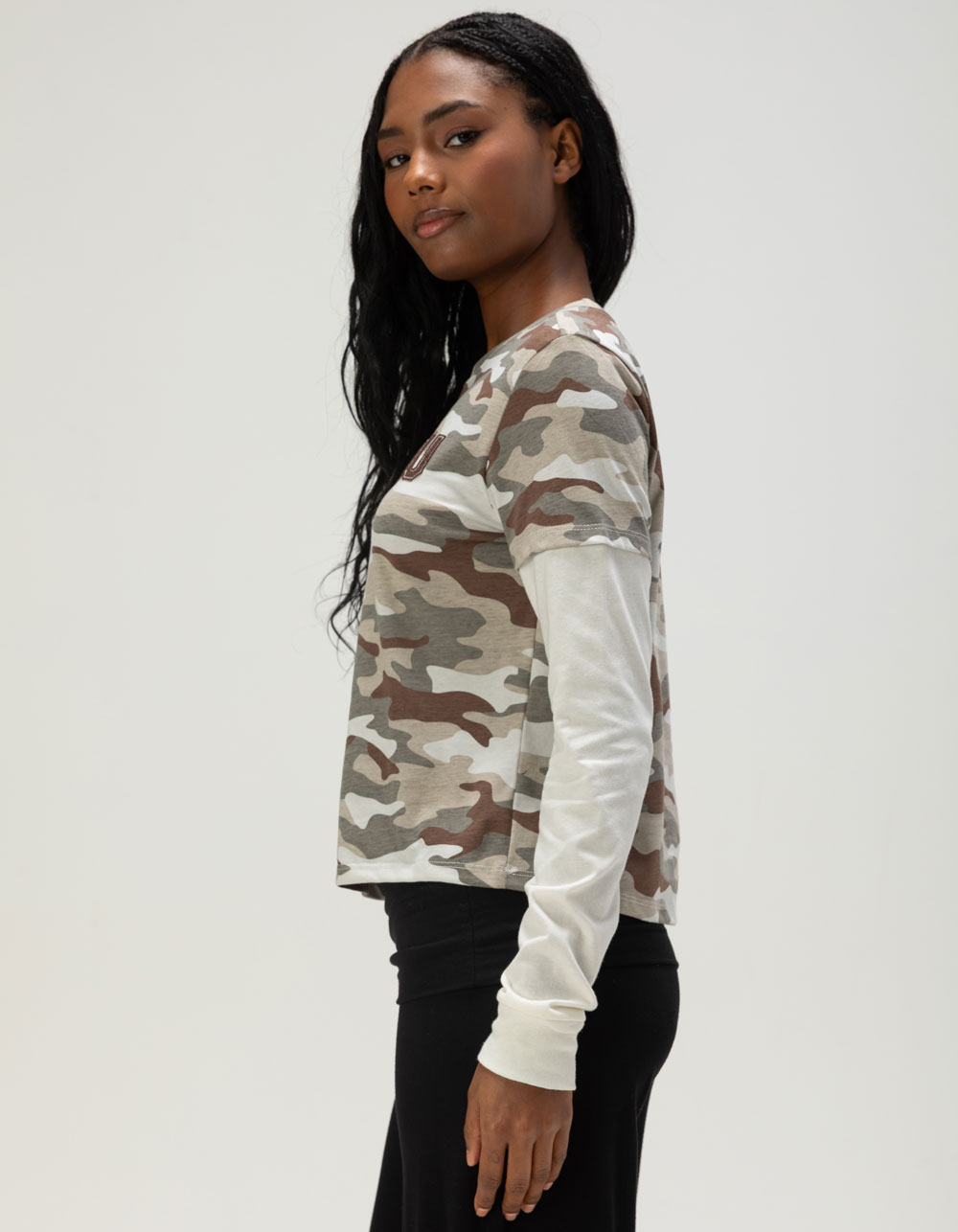 RSQ Malibu Womens Long Sleeve CAMO 2fer Tee