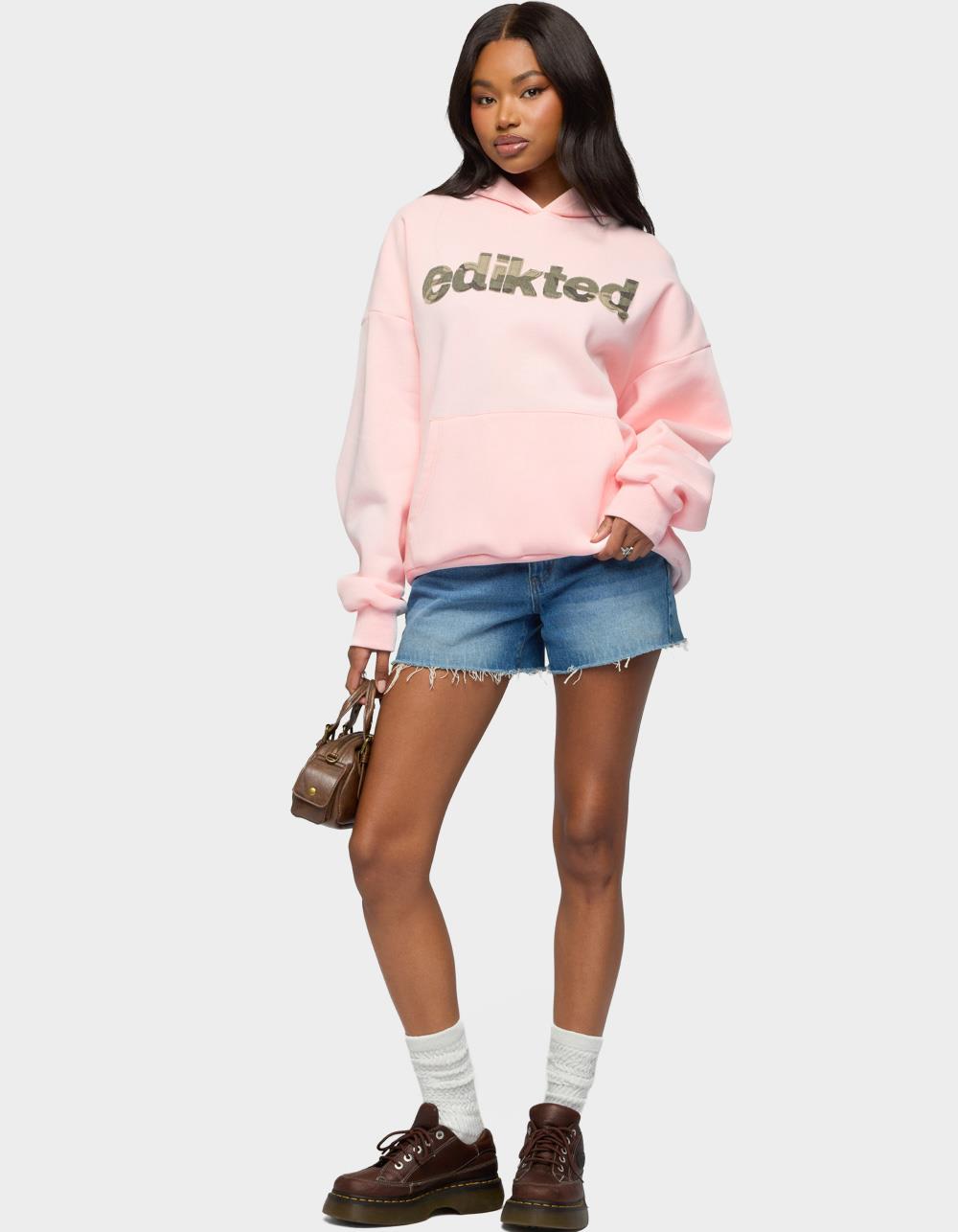 Edikted Camo Cutie Oversized Hoodie - LIGHT PINK
