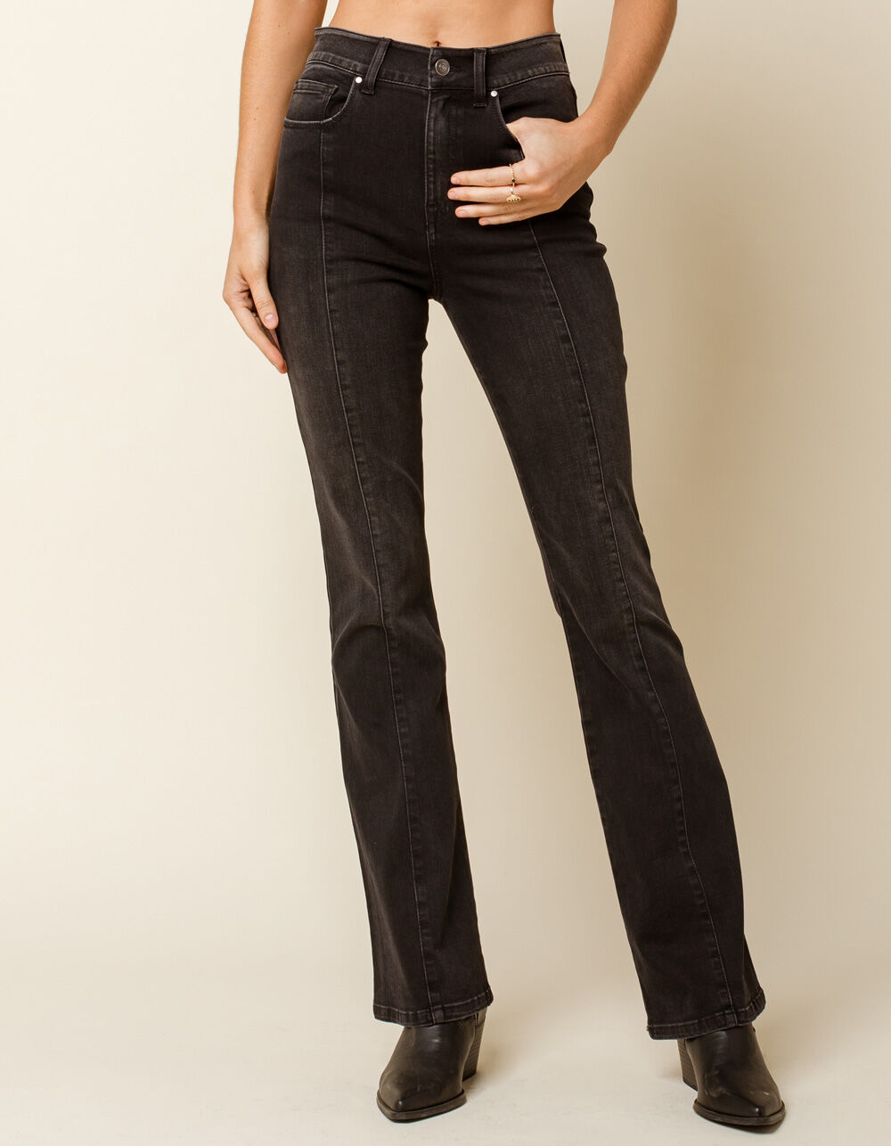 WEST OF MELROSE Say You'll Be Flare Seam Womens Jeans - BLACK | Tillys