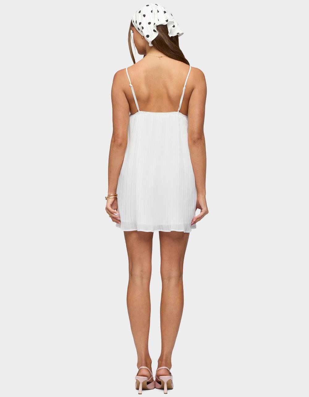 EDIKTED Lacey Pleated Chiffon Mini Dress - BEIGE