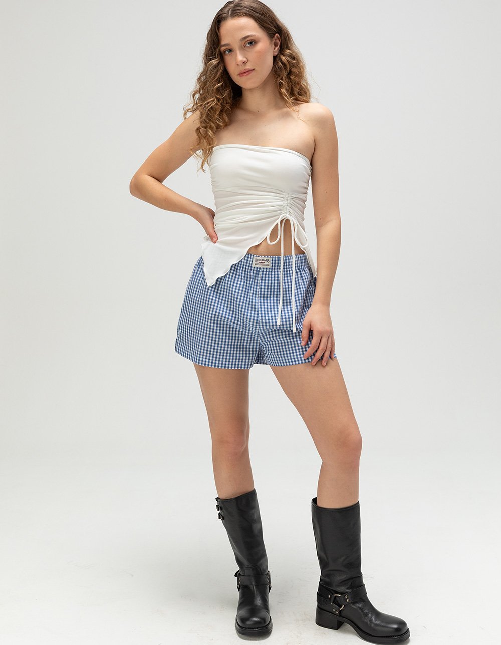 BDG Urban Outfitters Gingham Womens Boxer Shorts - BLUE/WHITE