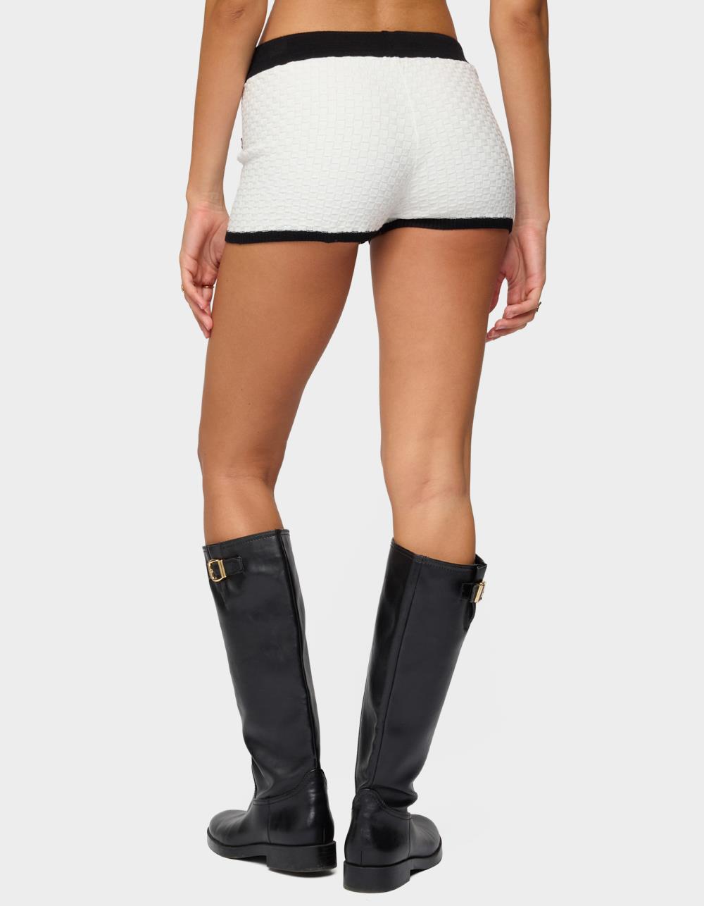 EDIKTED Mara Contrast Textured Knit Shorts - WHITE