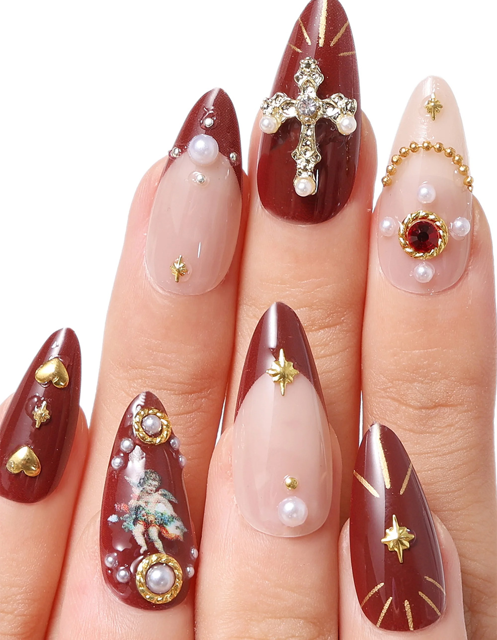 NEVER HAVE I EVER Burgundy Cherub Red French Tip Press On Nails - RED