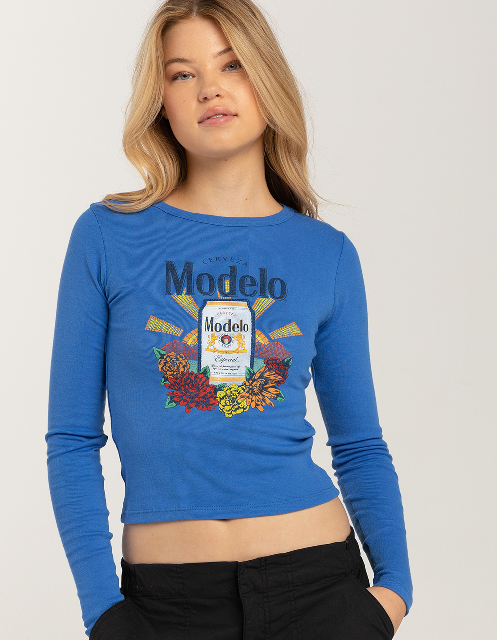 RIPPLE JUNCTION Modelo Womens Long Sleeve Baby Tee BLUE Tillys