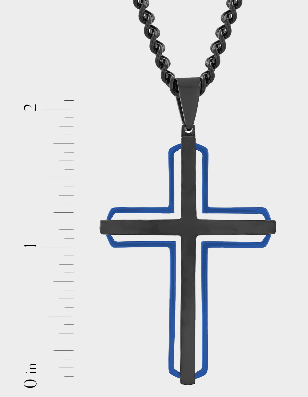 STEEL NATION Stainless Steel With Black And Blue IP Cross Pendant - BLK/BLUE