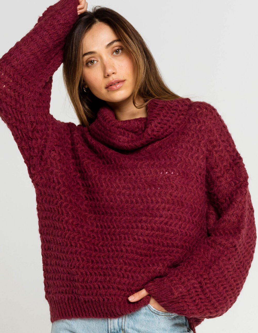 WEST OF MELROSE Just Roll With It Cowl Neck Womens Wine Sweater - WINE ...