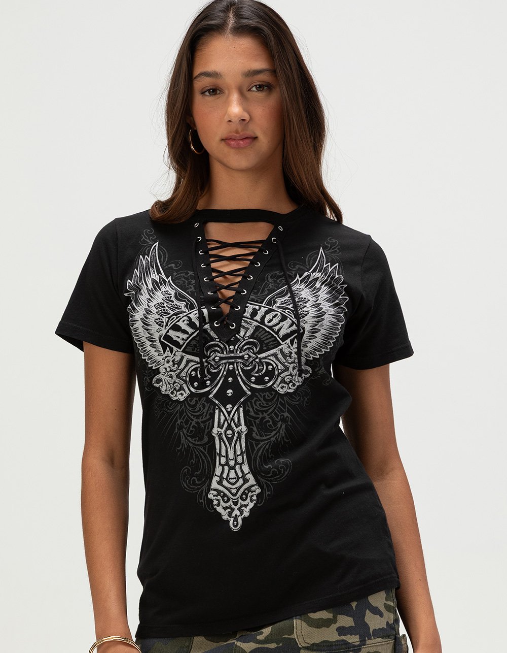 AFFLICTION Middleham Canyon Womens Lace Up Top