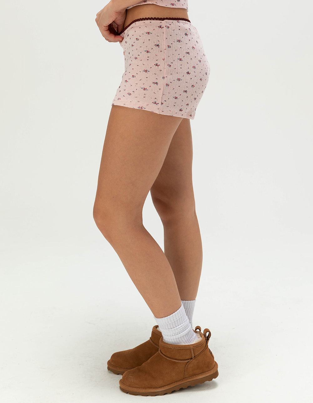 FULL TILT Ditsy Pointelle Womens Shorts - PINK COMBO