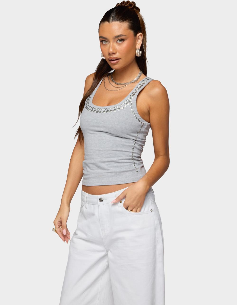 EDIKTED Studded Built Bra Tank Top - GRAY
