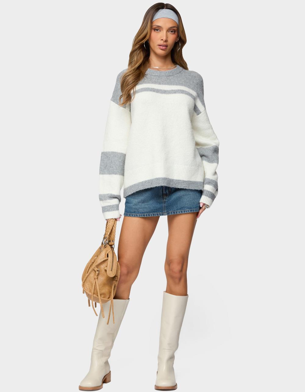 EDIKTED Nogah Stripey Oversized Sweater - GRAY