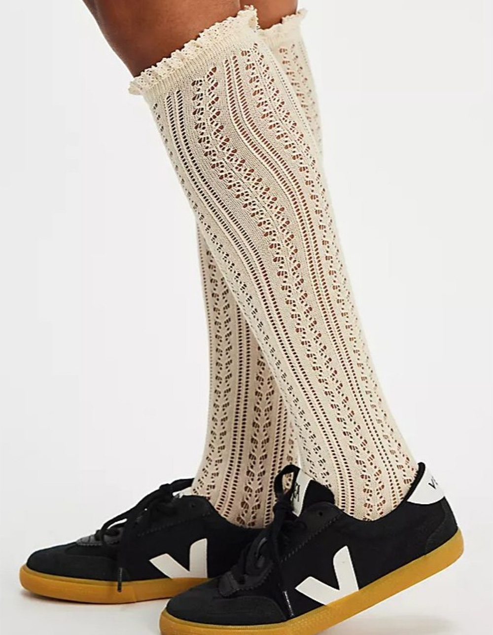 FREE PEOPLE Misty Net Pointelle Womens Tall Socks - CREAM