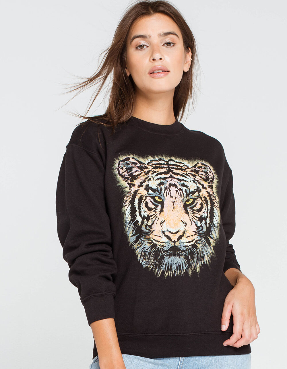 FULL TILT Tiger Face Womens Crew Sweatshirt - BLACK | Tillys
