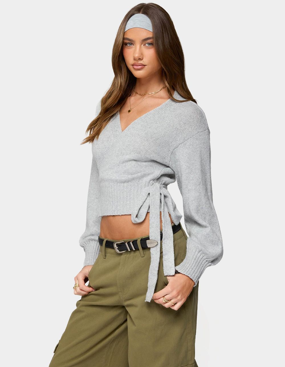 EDIKTED Stella Wrap Knit Cardigan - GRAY