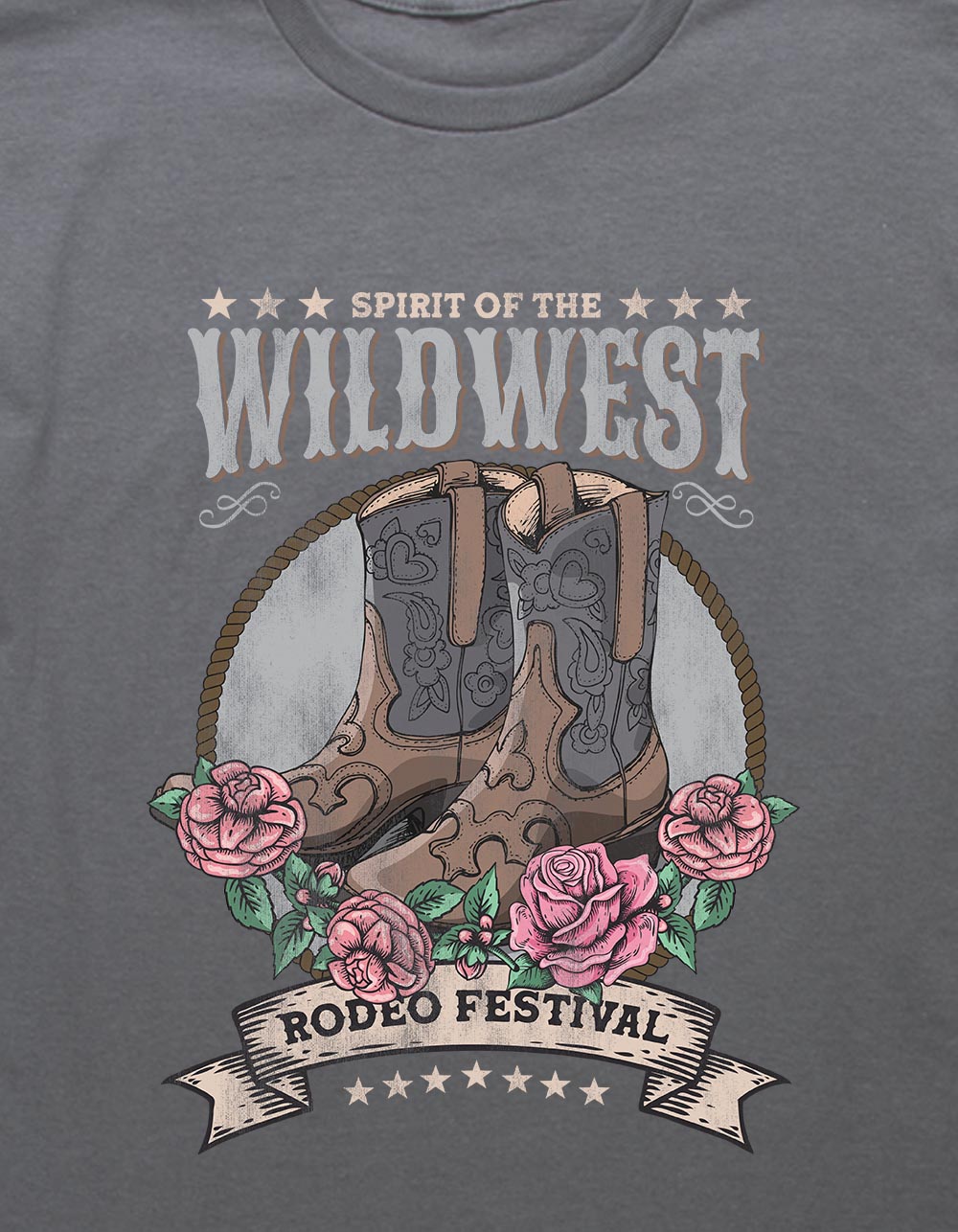 WESTERN Wild Rodeo Roses Unisex Kids Tee - CHARCOAL