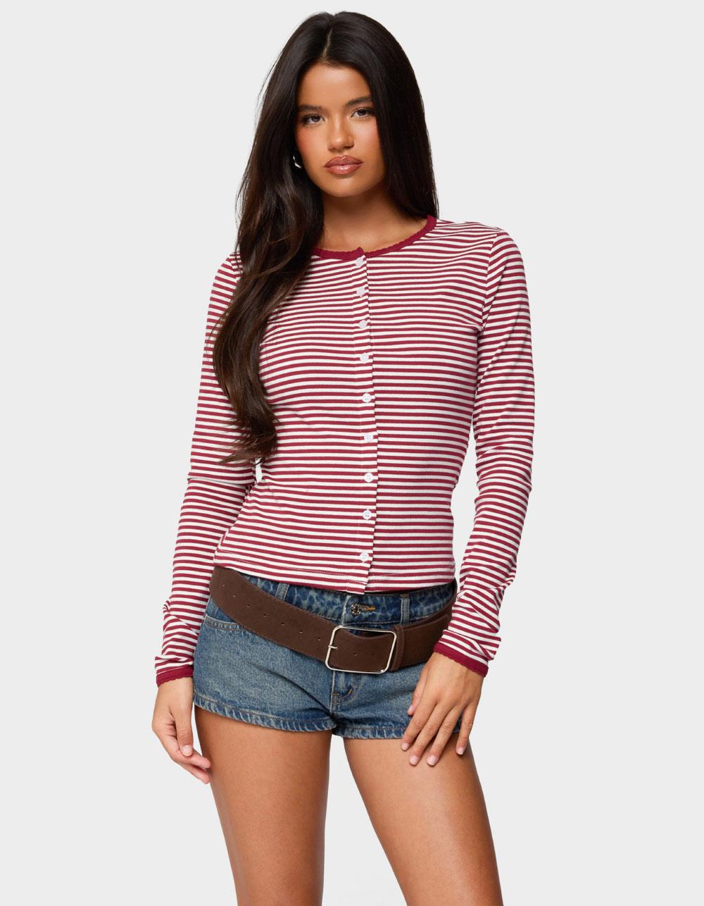 EDIKTED Rayla Striped Button Up Top - RED