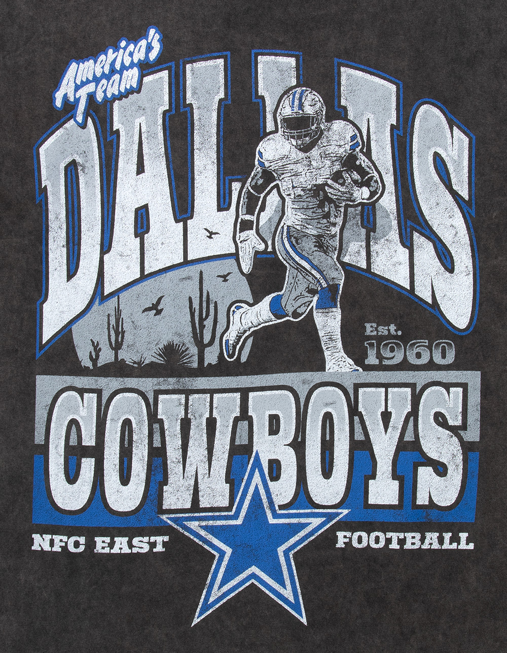 THE WILD COLLECTIVE Dallas Cowboys Player Mens WASHED Boxy Tee  - BLACK
