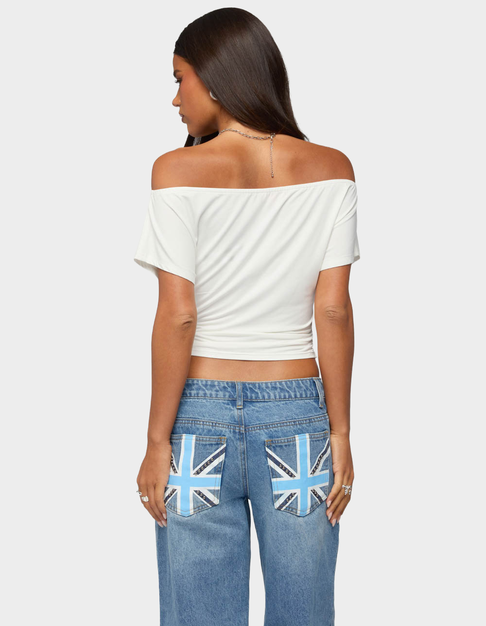 EDIKTED Hecate Off Shoulder Keyhole Top - WHITE