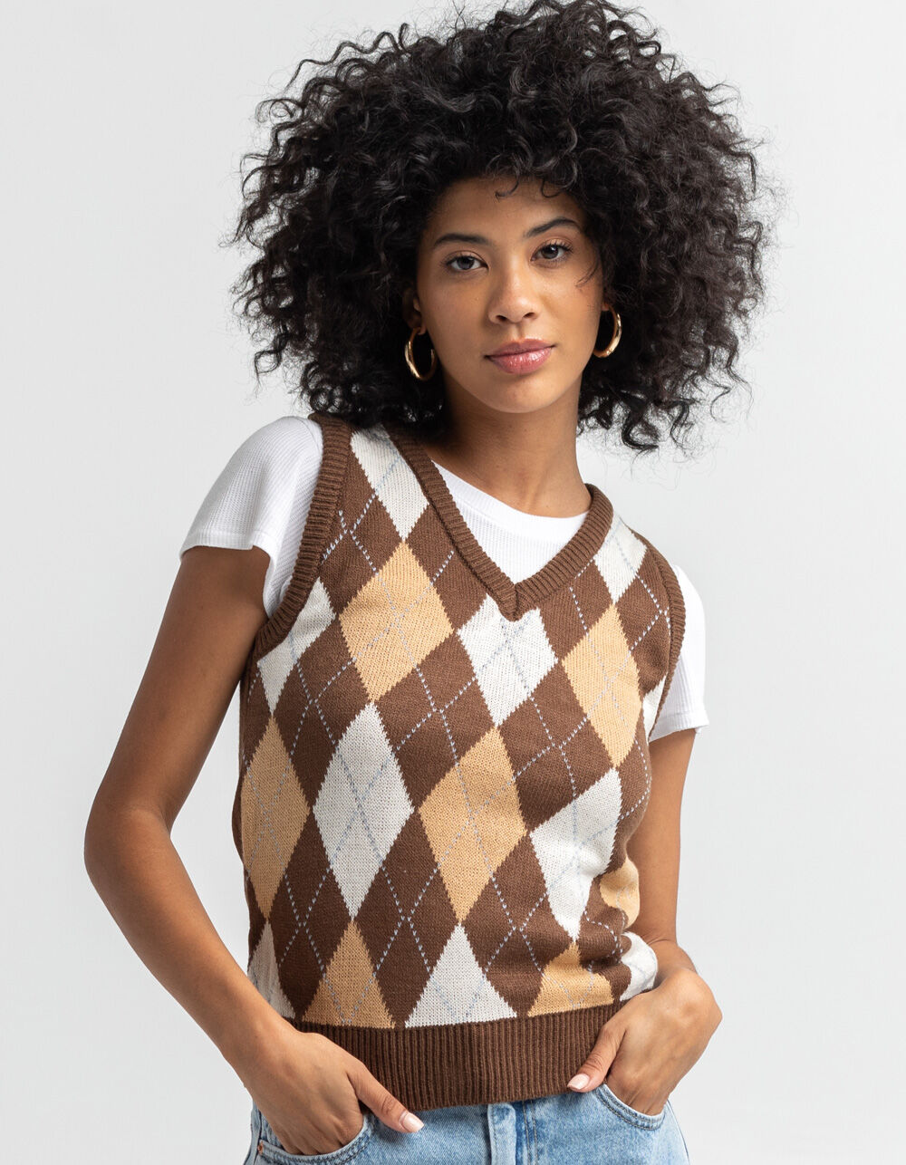 LOVE TREE Argyle V Neck Womens Sweater 