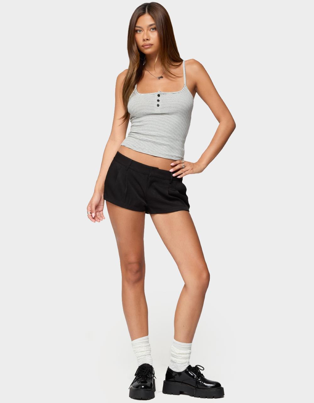 EDIKTED Striped Henley Tank Top - WHITE