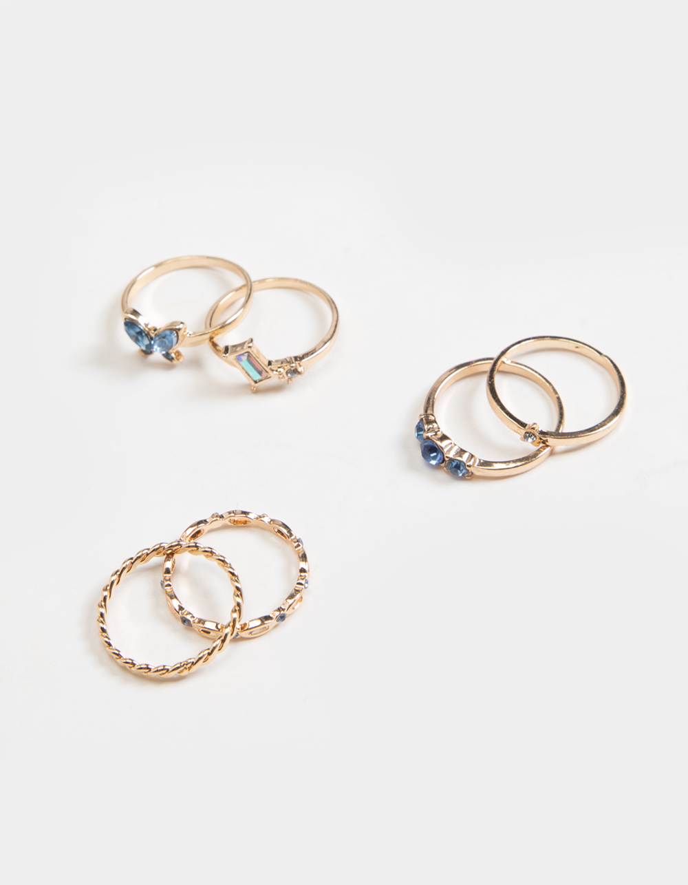 FULL TILT 6 Piece Dainty Rhinestone Ring Set GOLD Tillys