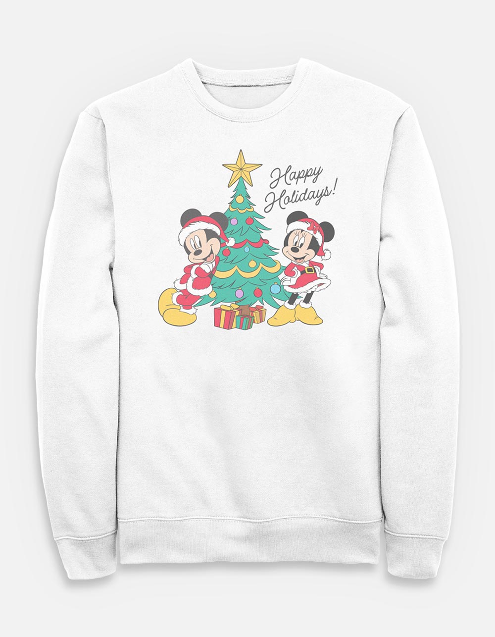 DISNEY Happy Holidays Tree Unisex Crewneck Sweatshirt - WHITE