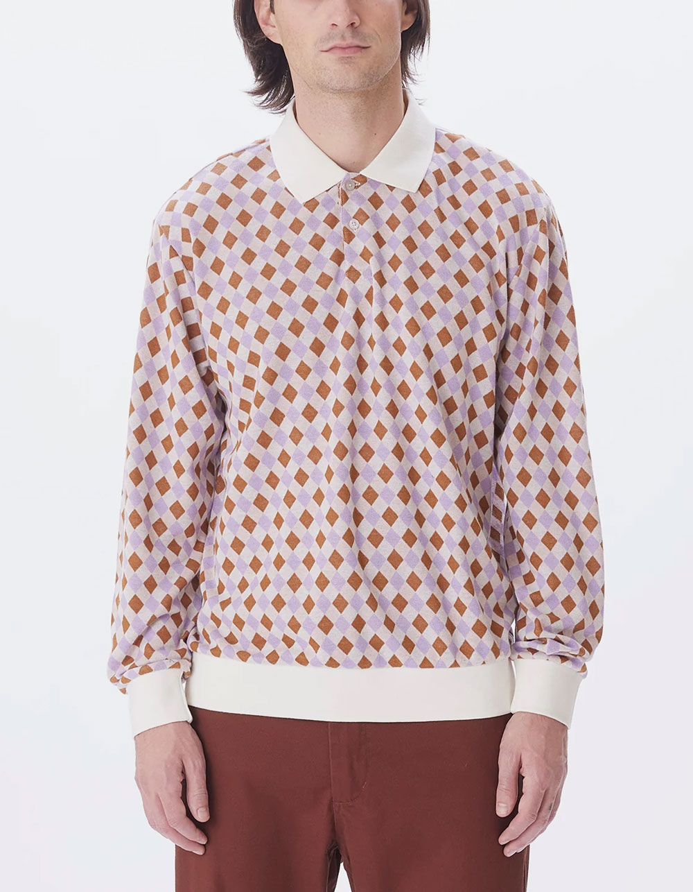 OBEY Capri Jacquard Mens Long Sleeve Polo Shirt - Cream/Multi