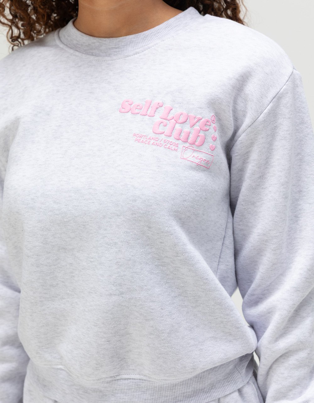 FULL TILT Self Love Club Womens Crewneck Sweatshirt - HEATHER GRAY