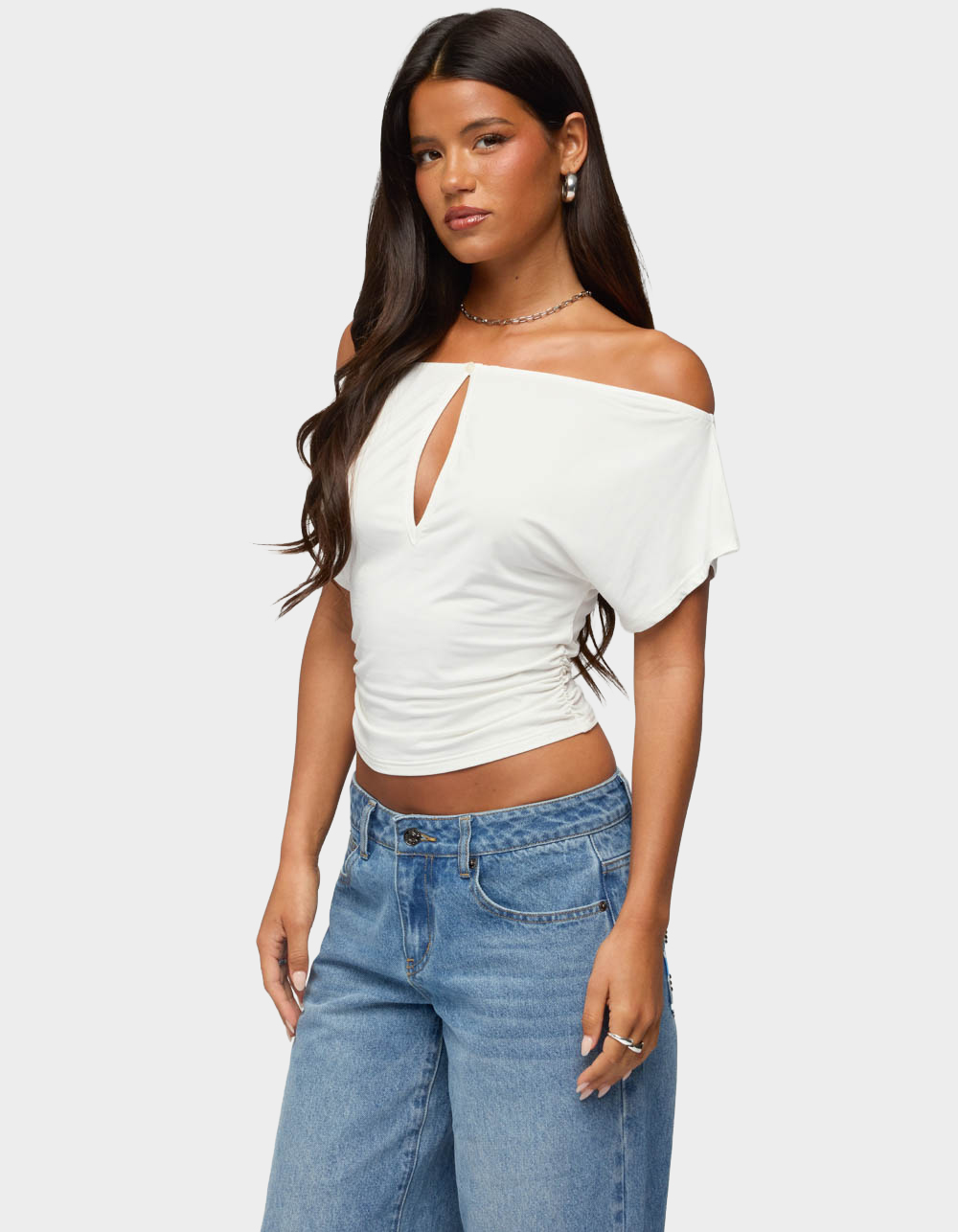EDIKTED Hecate Off Shoulder Keyhole Top - WHITE