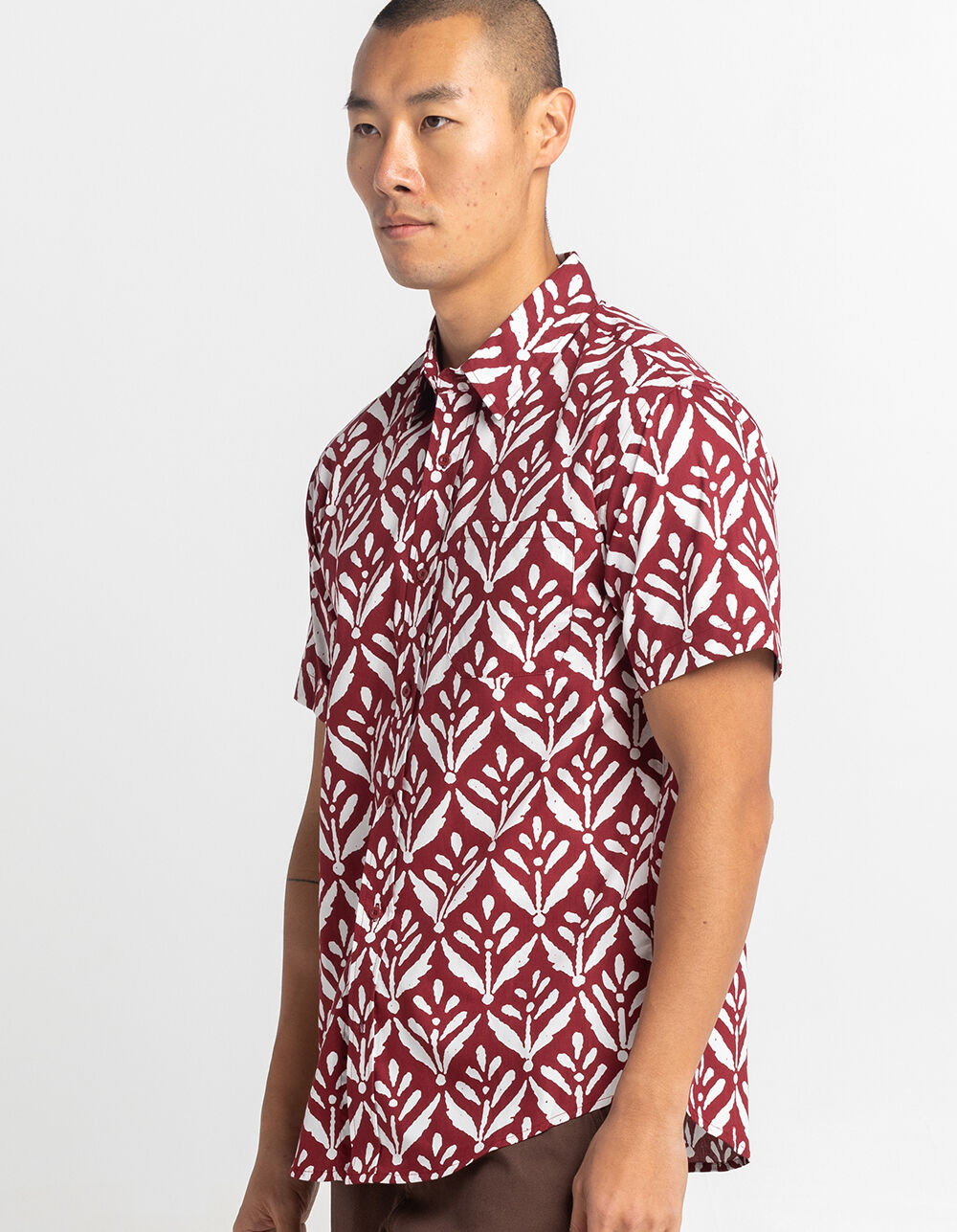 RSQ Printed Mens Button Up Shirt BURNT RED Tillys