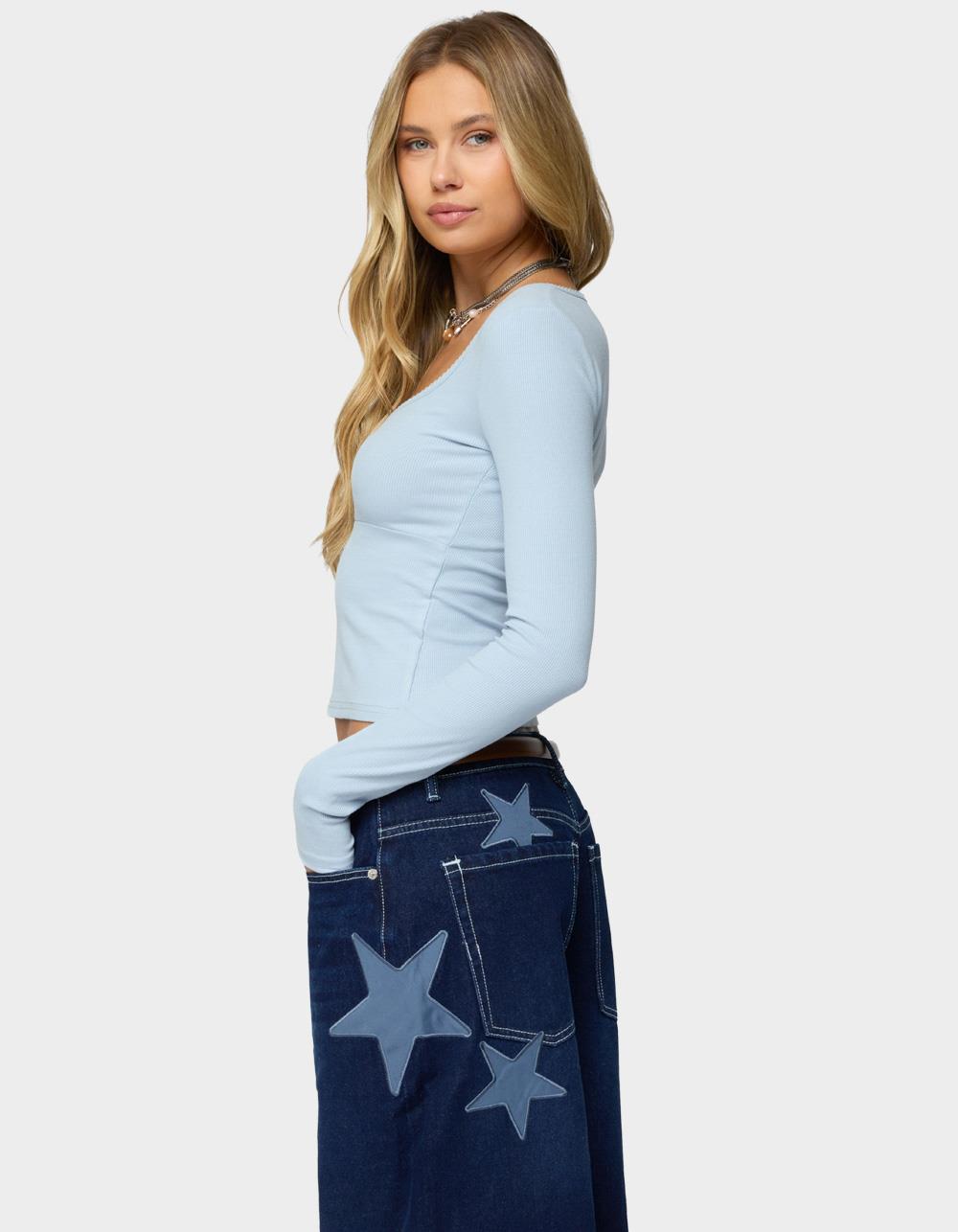 EDIKTED Madder Keyhole Cutout Top - LIGHT BLUE