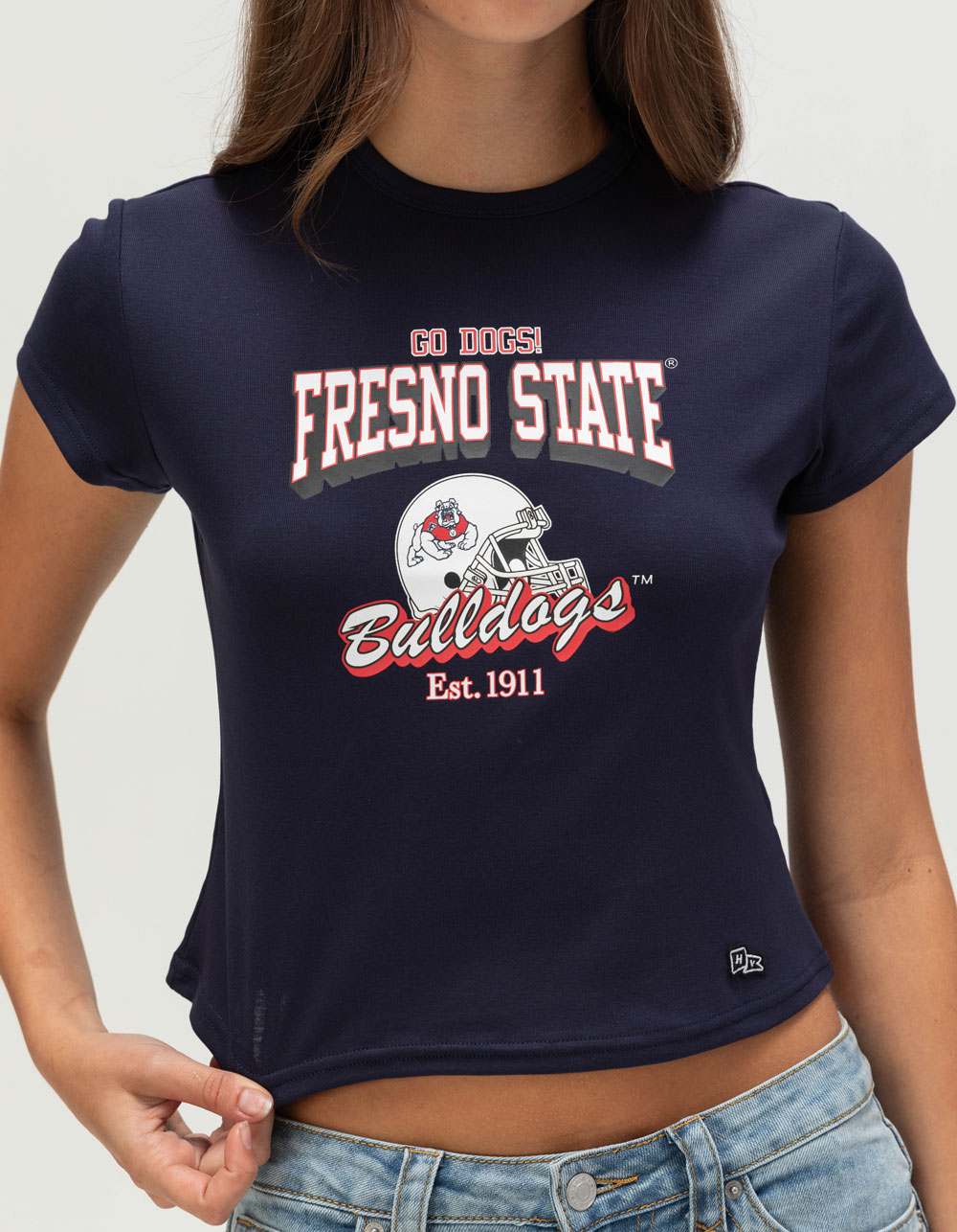 HYPE AND VICE Fresno State Womens Baby Tee  - NAVY