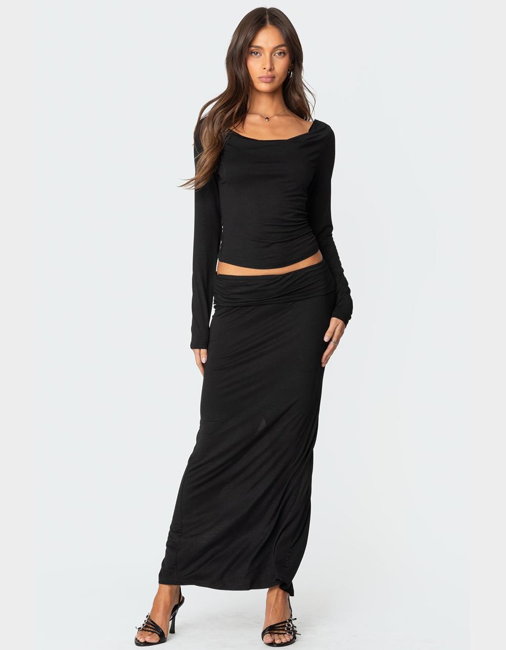 EDIKTED Johanna Cowl Neck Top - BLACK
