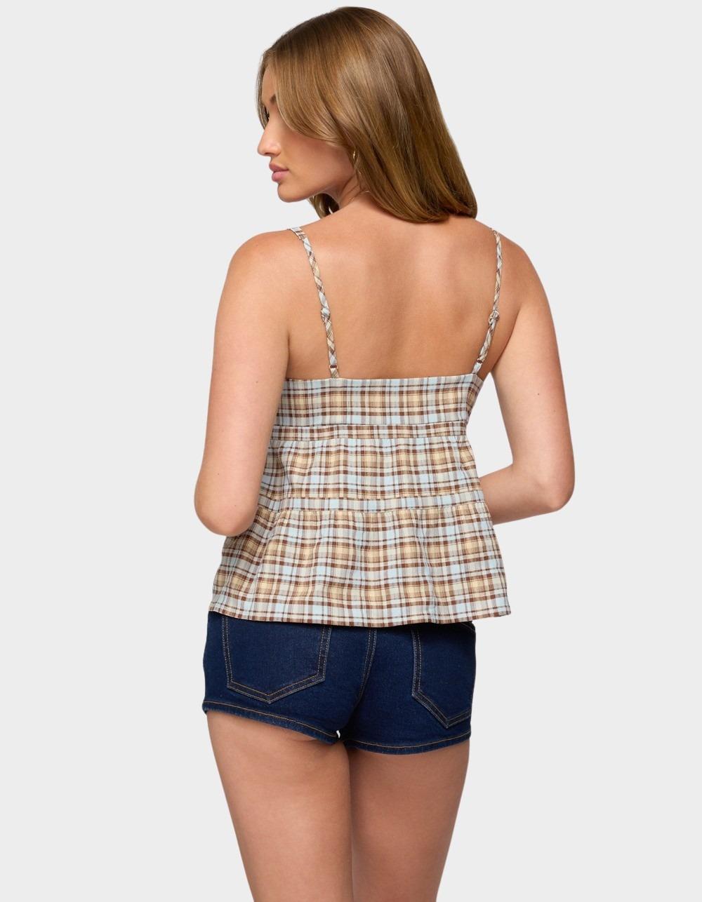 EDIKTED Mirena Tie Front Plaid Top - BLACK