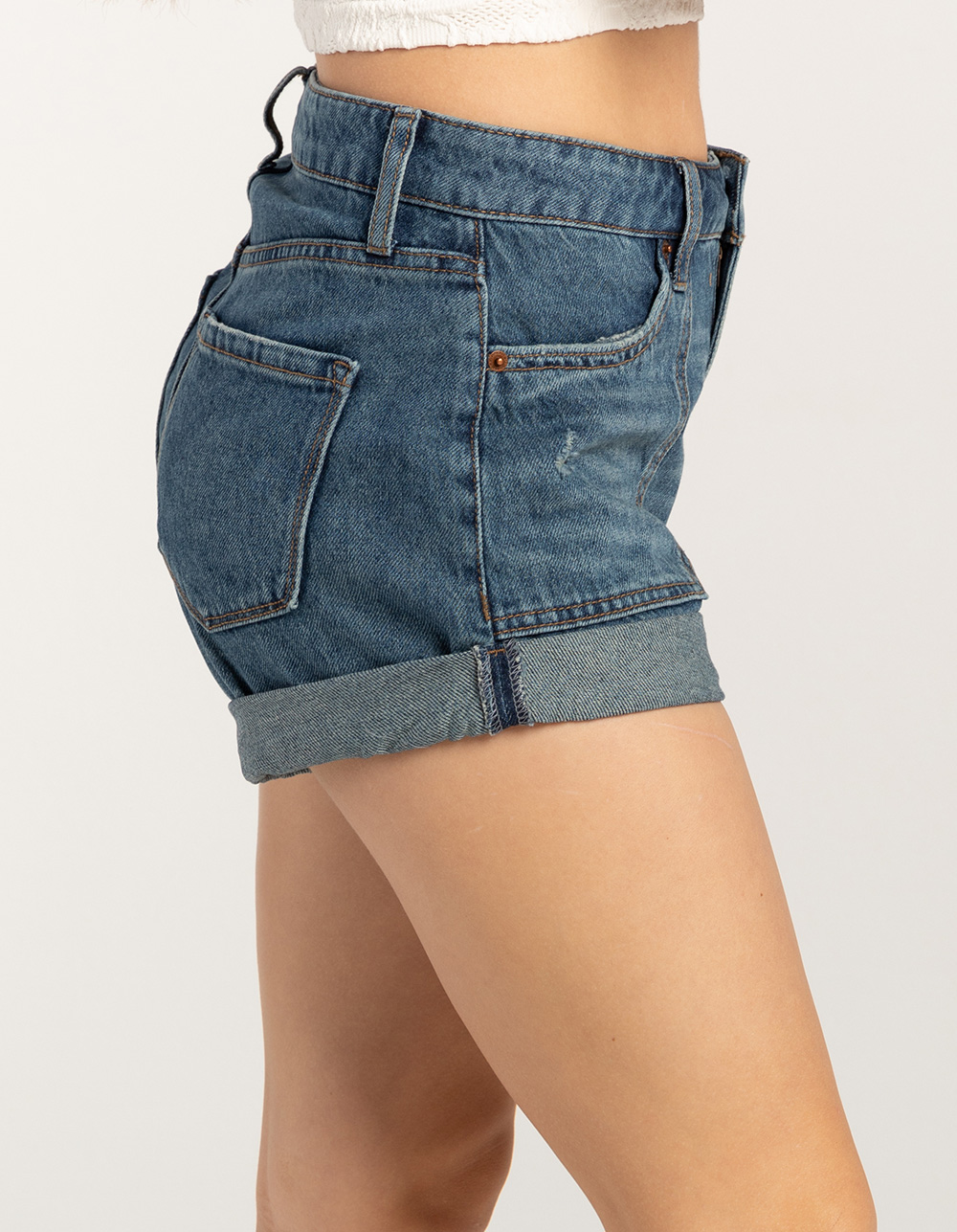 RSQ Womens High Rise Roll Cuff Shorts - MEDIUM WASH