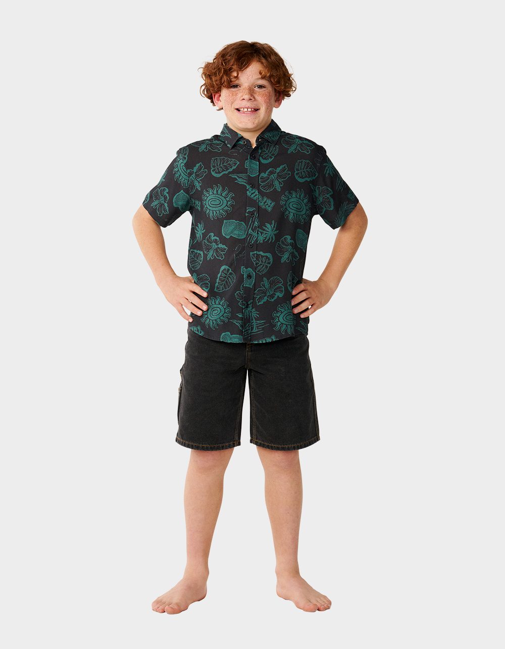 RIP CURL Surf Shack Boys Short Sleeve Shirt - WASHED BLACK