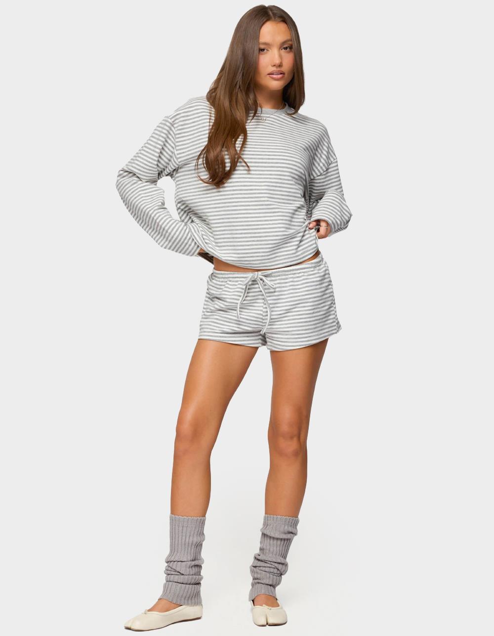 EDIKTED Jainee Striped Drawstring Shorts - GRAY