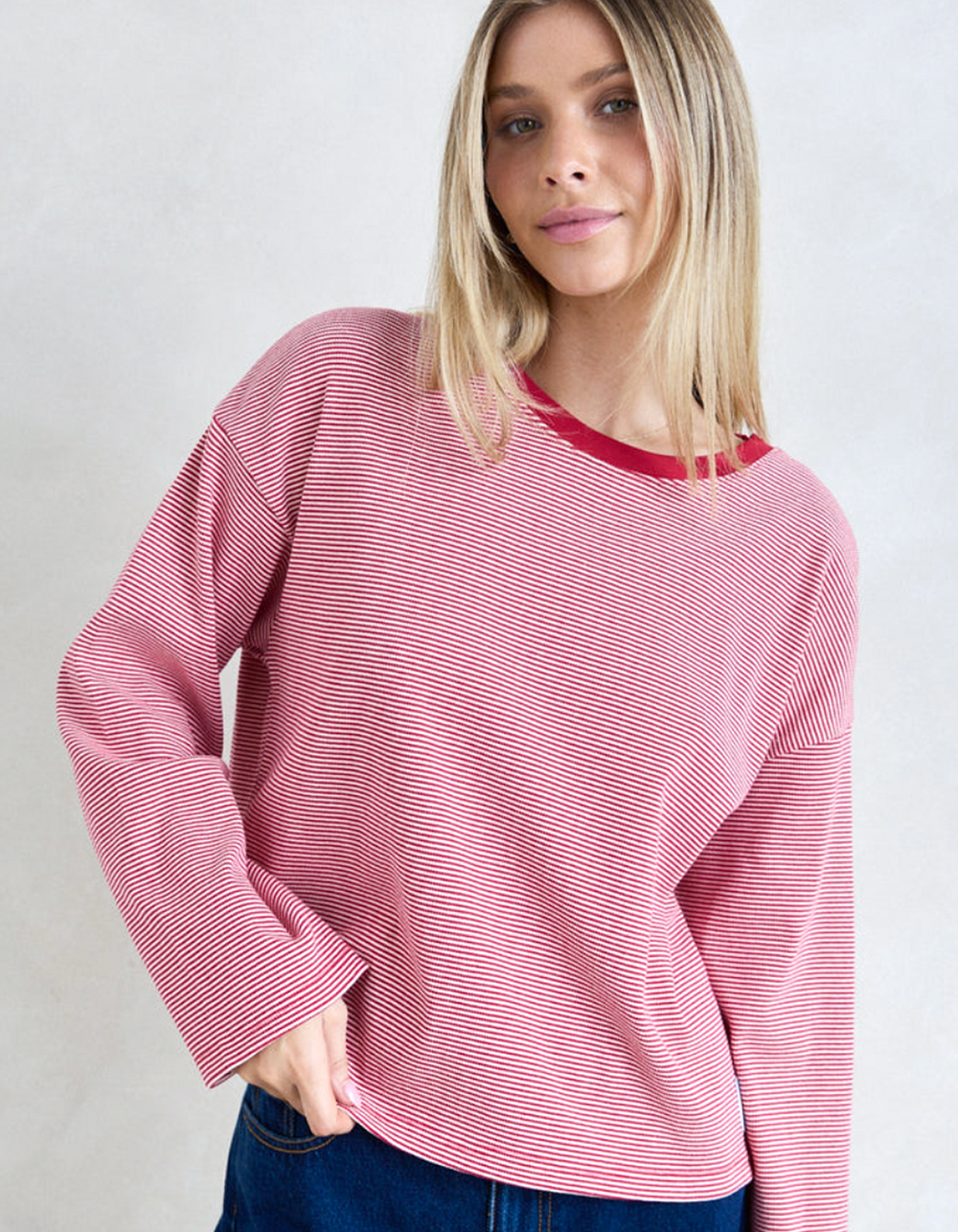 RHYTHM Lexi Stripe Womens Long Sleeve Top - RED COMBO