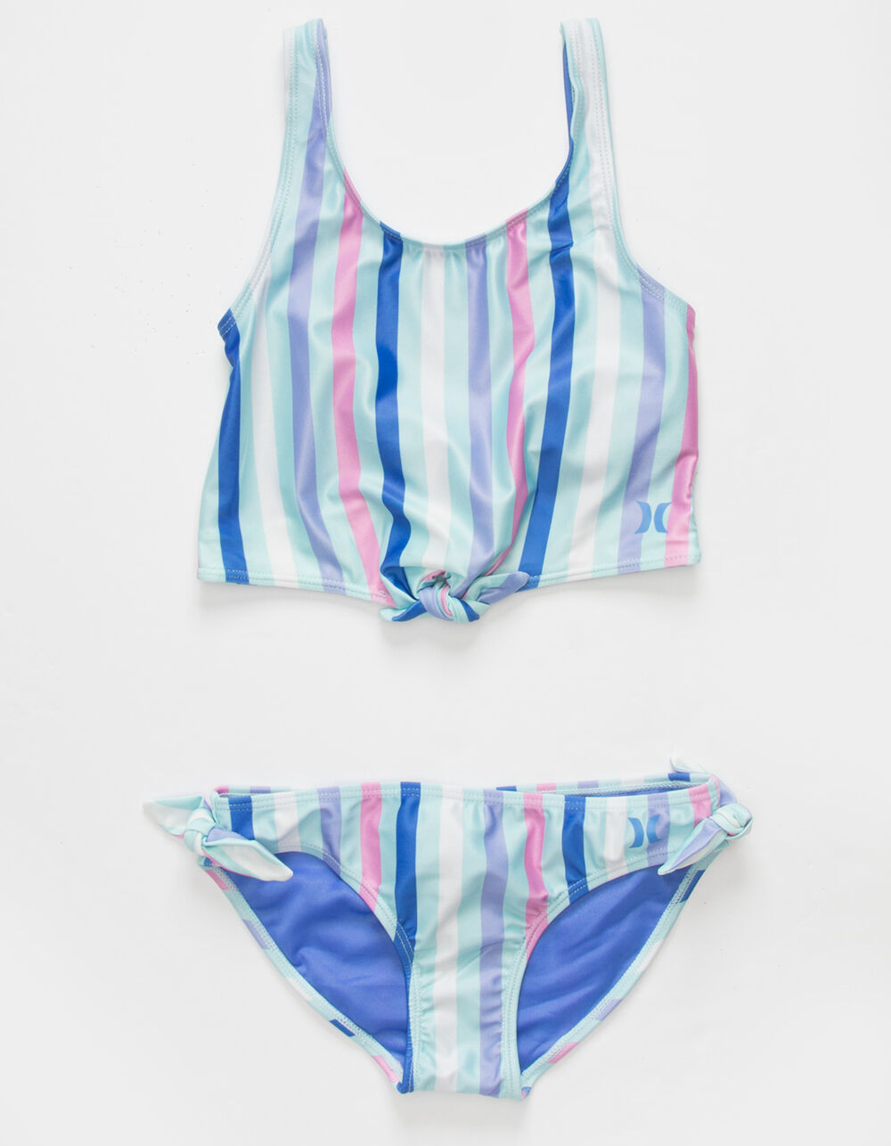 HURLEY Stripe Crop Girls Pink Combo Bikini Set - PINK COMBO | Tillys
