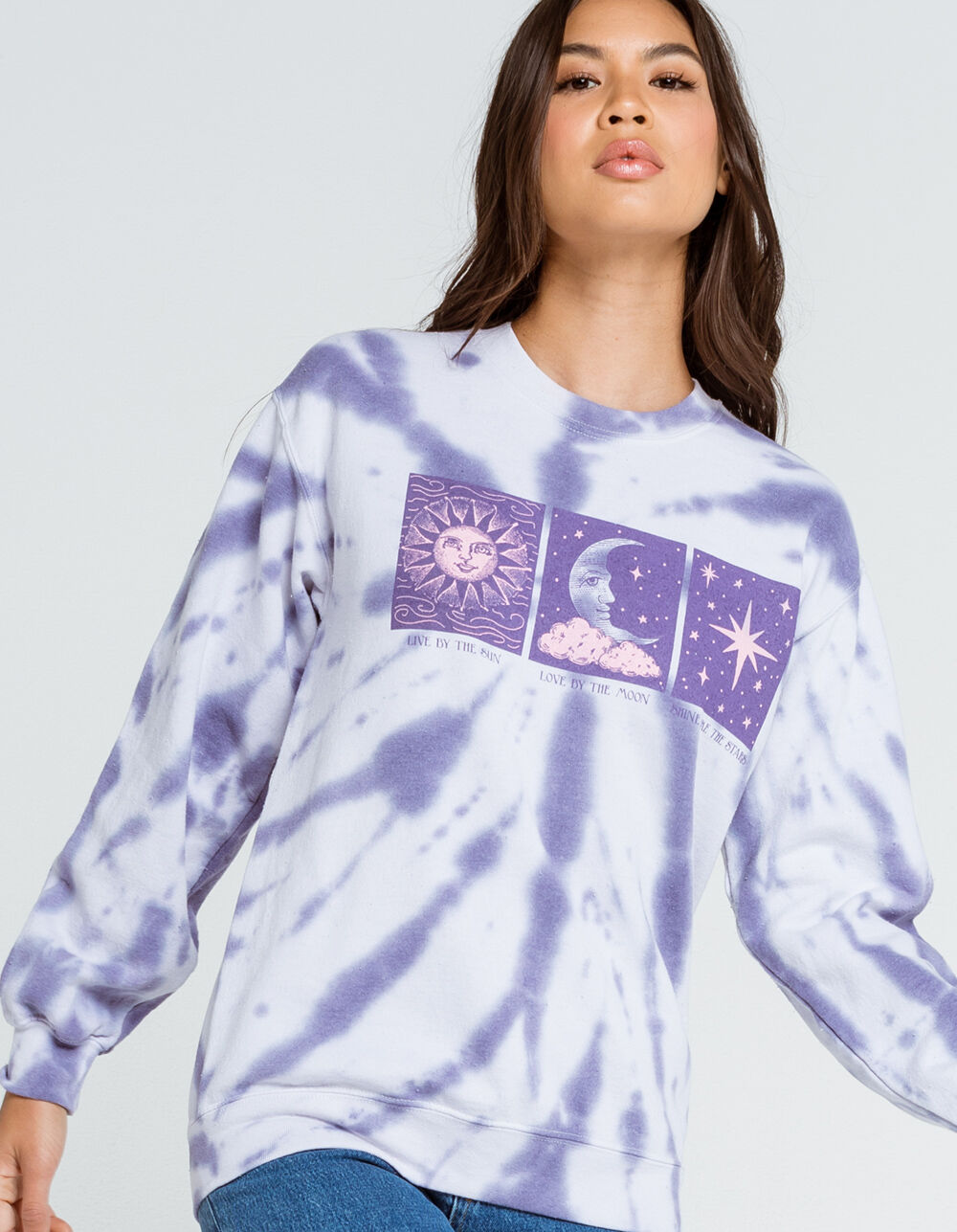 FULL TILT Sun & Moon Tie Dye Womens Sweatshirt - LAVENDER | Tillys