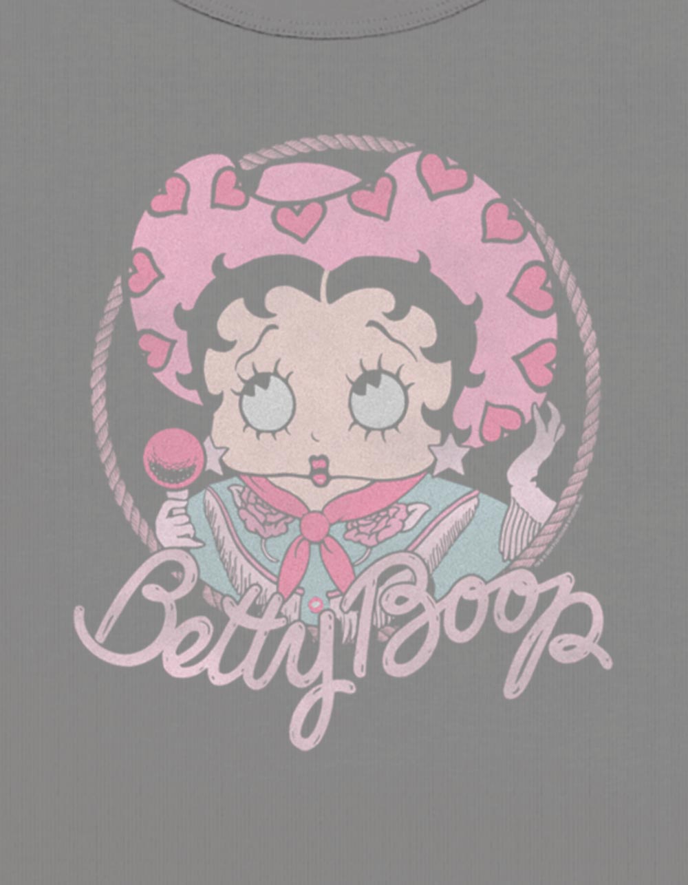 BETTY BOOP Cowgirl Hearts Womens Baby Tee - CHARCOAL