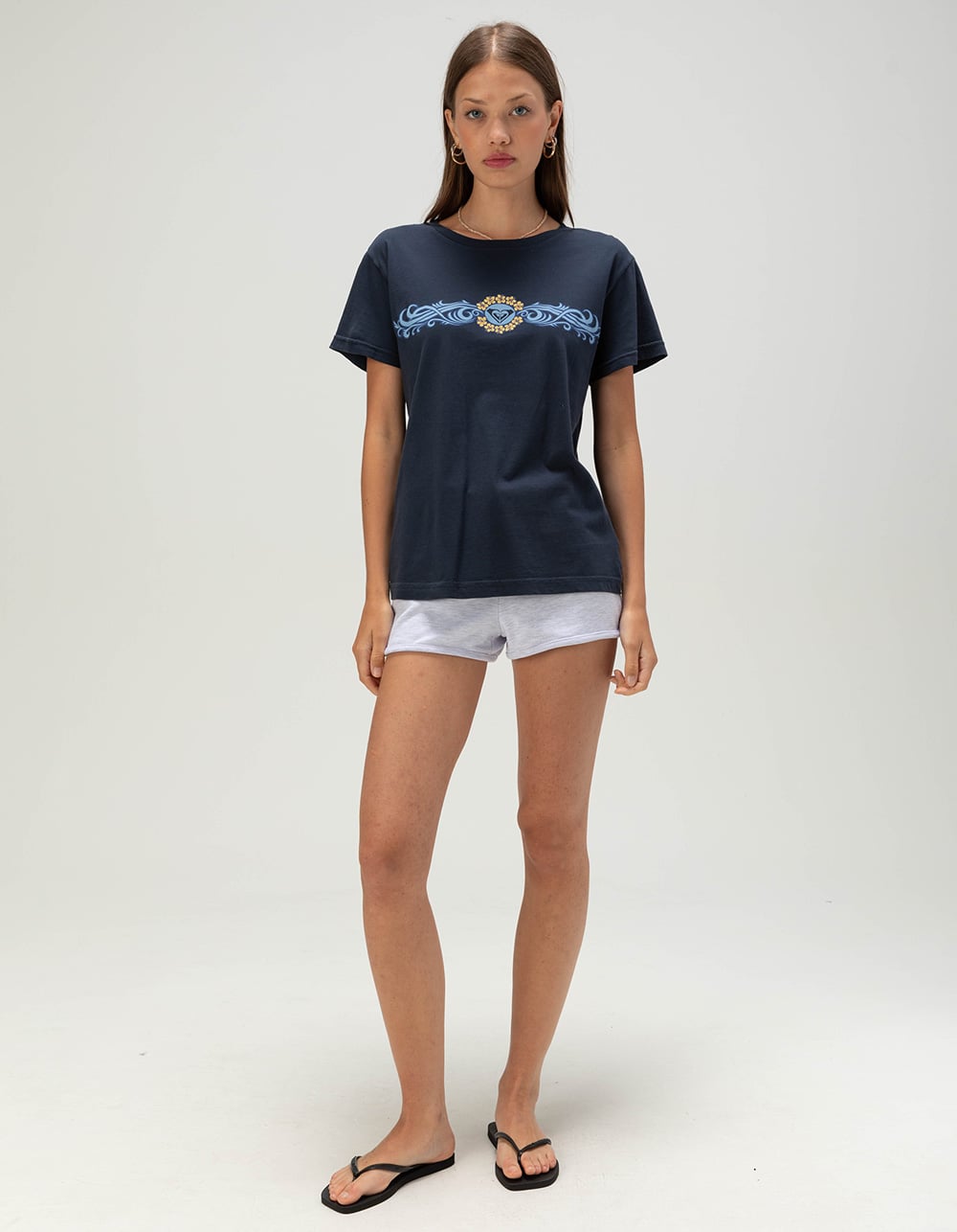 ROXY Hibiscus Tribal Womens Boyfriend Tee - NAVY