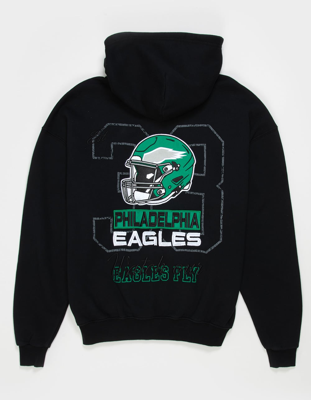 THE WILD COLLECTIVE Philadelphia Eagles Mens Zip-Up Hoodie - WASHED BLACK