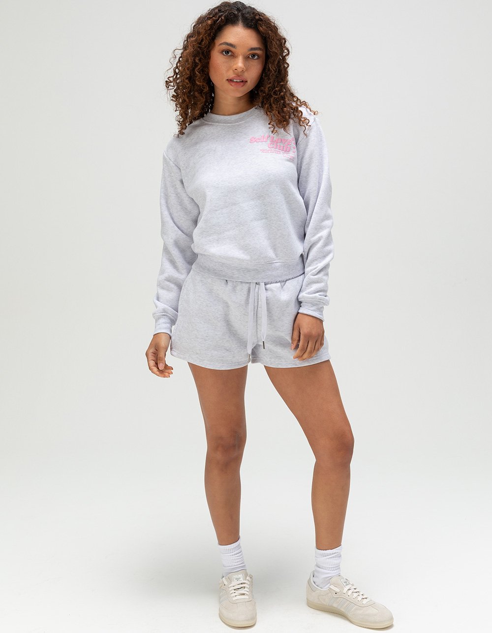 FULL TILT Self Love Club Womens Crewneck Sweatshirt - HEATHER GRAY