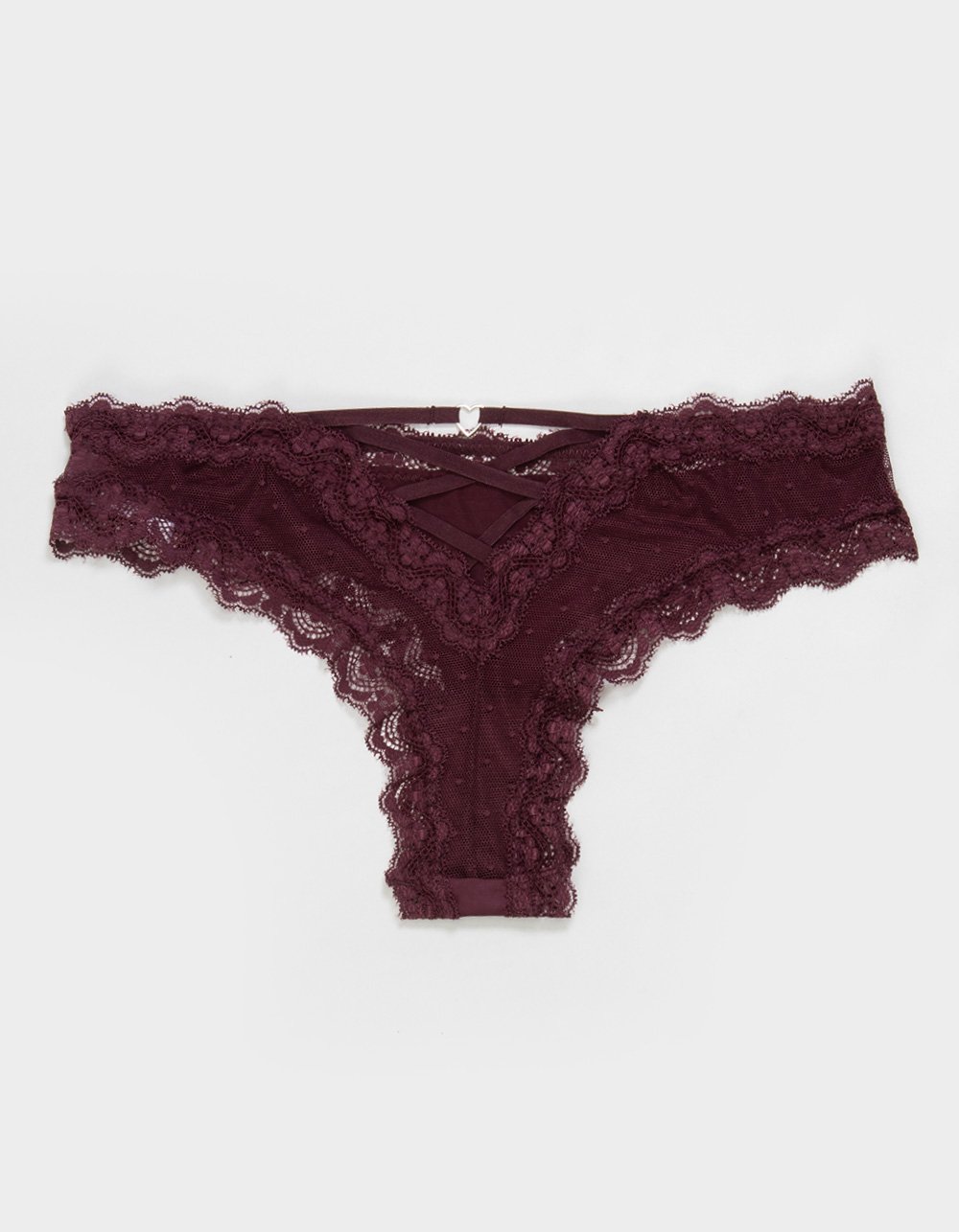 FULL TILT Polka Dot Mesh Back Lace Trim Thong