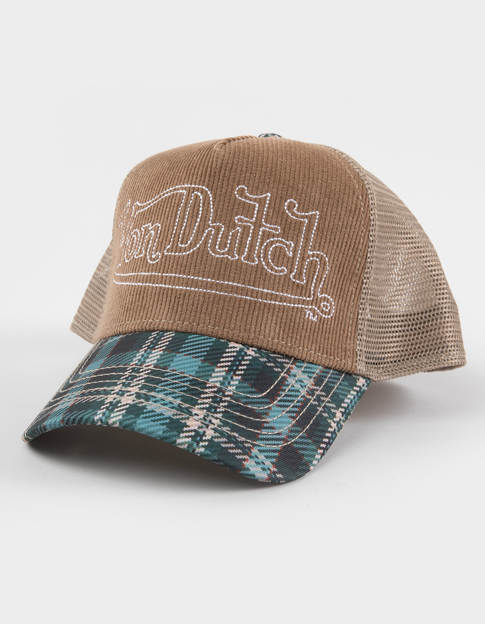 VON DUTCH Plaid Cord Trucker Hat - MULTI