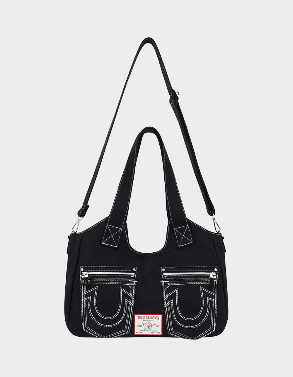 TRUE RELIGION Horseshoe Stitch Satchel Bag - BLACK