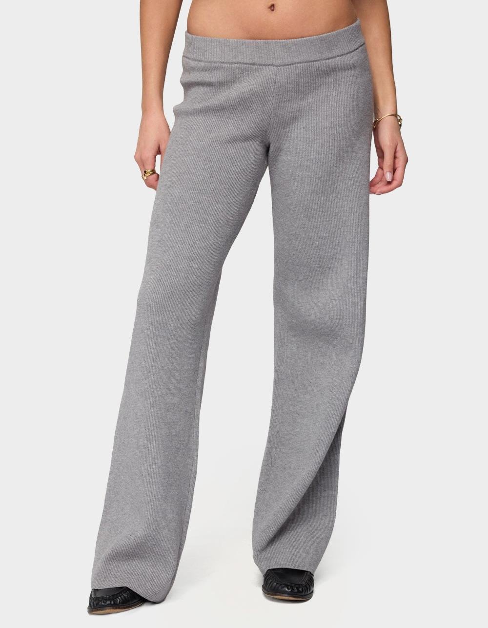 EDIKTED Lorie Wide Leg Knit Pants - GRAY