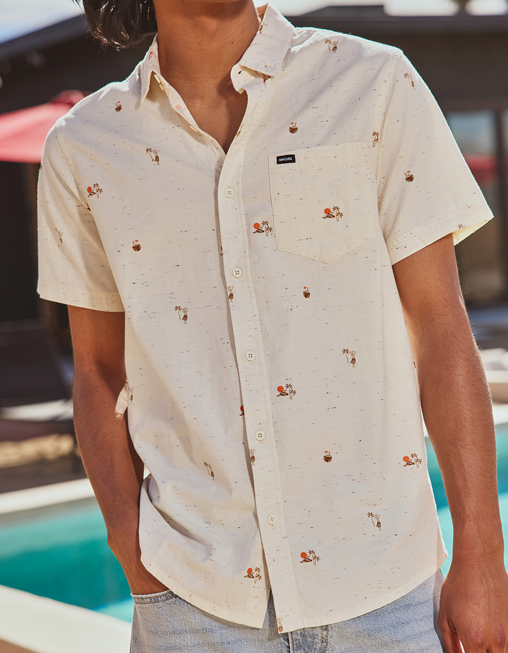 RIP CURL Skelly Breach Mens Button Up Shirt - CREAM