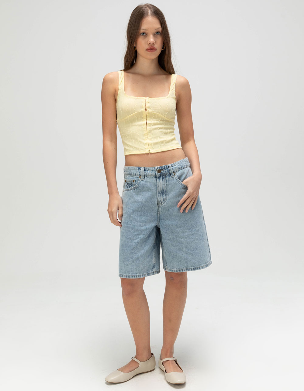 FULL TILT Hook And Eye Texture Womens Tank Top - YELLOW